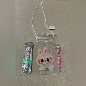 Labubu lanyard badge holder & Hello Kitty pen bundle